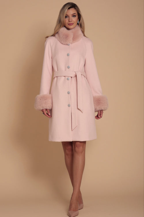'Chantilly' Cashmere and Wool Coat with Faux Fur in Rosa