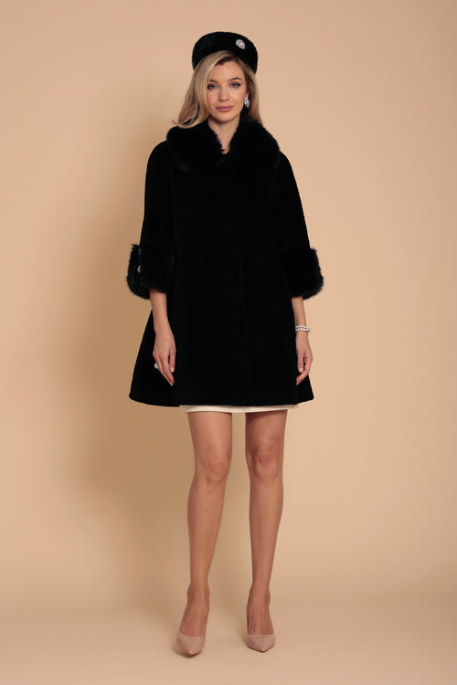 'Marilyn' Wool Swing Coat in Nero
