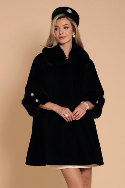 'Marilyn' Wool Swing Coat in Nero