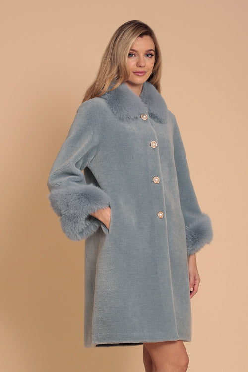 'Monroe' Wool and Faux Fur Teddy Coat in Blu
