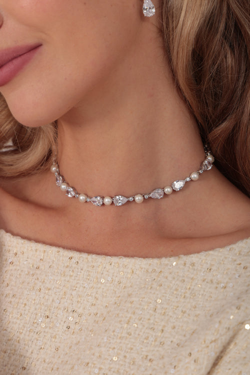 'Tesoro' Freshwater Pearl and Zircon Crystal Silver Necklace