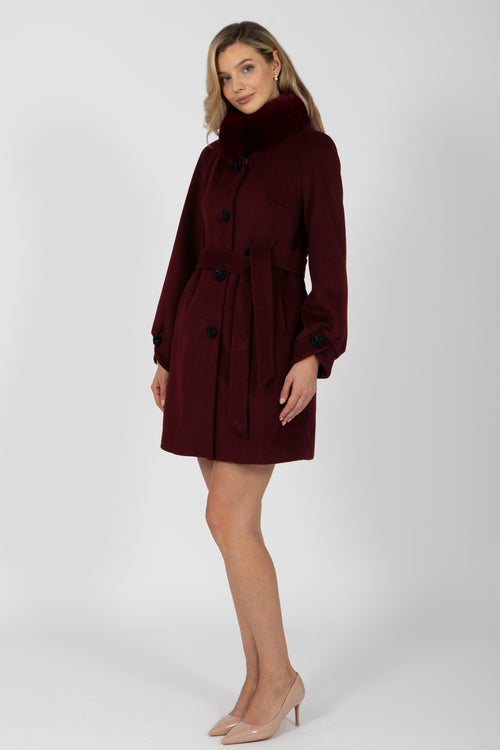 ‘Belgravia’ Cashmere and Wool Coat with Faux Fur in Rosso