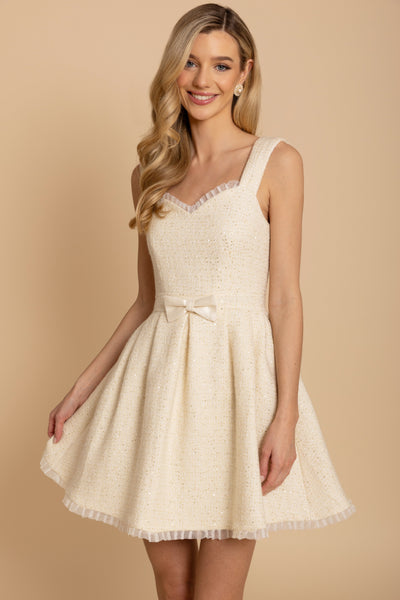 ‘Gracie’ Wool Tweed Mini Dress in Bianco