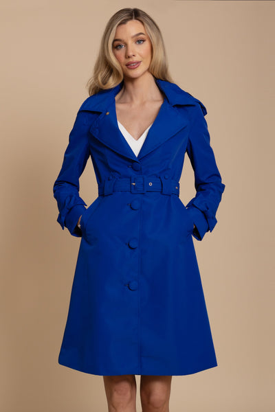 'Ingrid' Raincoat with Detachable Hood and Bows in Indigo