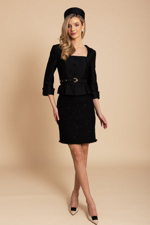 ‘Monique’ Silk and Wool Belted Top in Nero