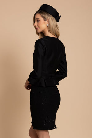 ‘Monique’ Silk and Wool Belted Top in Nero