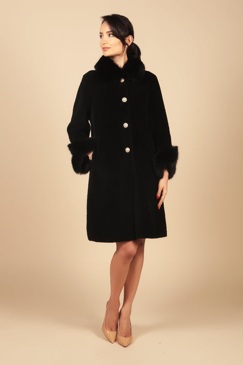 SS 'Monroe' Wool and Faux Fur Teddy Coat in Nero