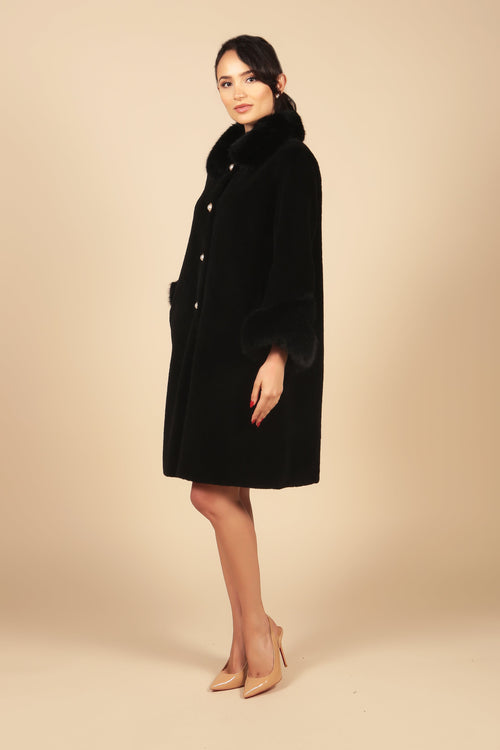 SS 'Monroe' Wool and Faux Fur Teddy Coat in Nero