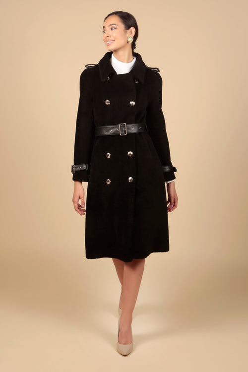 'Loren' Wool Trench Coat in Nero