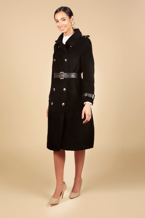 'Loren' Wool Trench Coat in Nero
