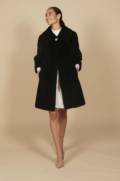 'Vivien' Wool Swing Coat in Nero