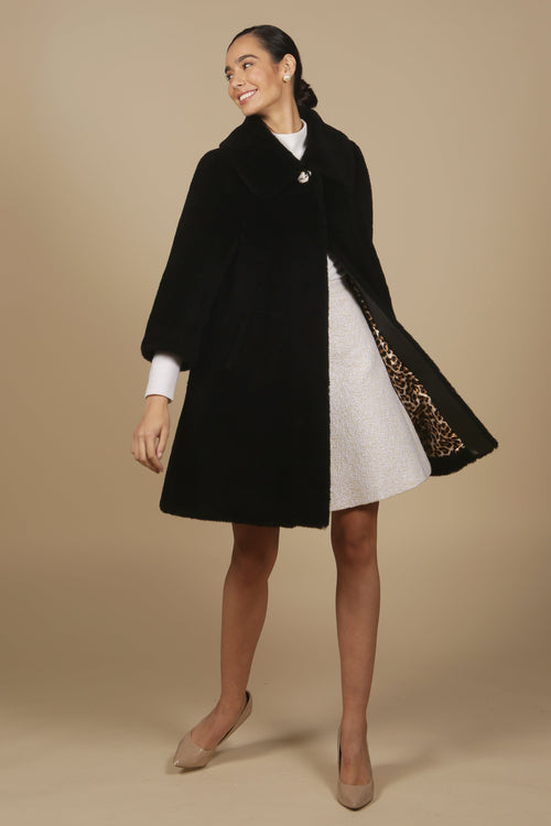 'Vivien' Wool Swing Coat in Nero