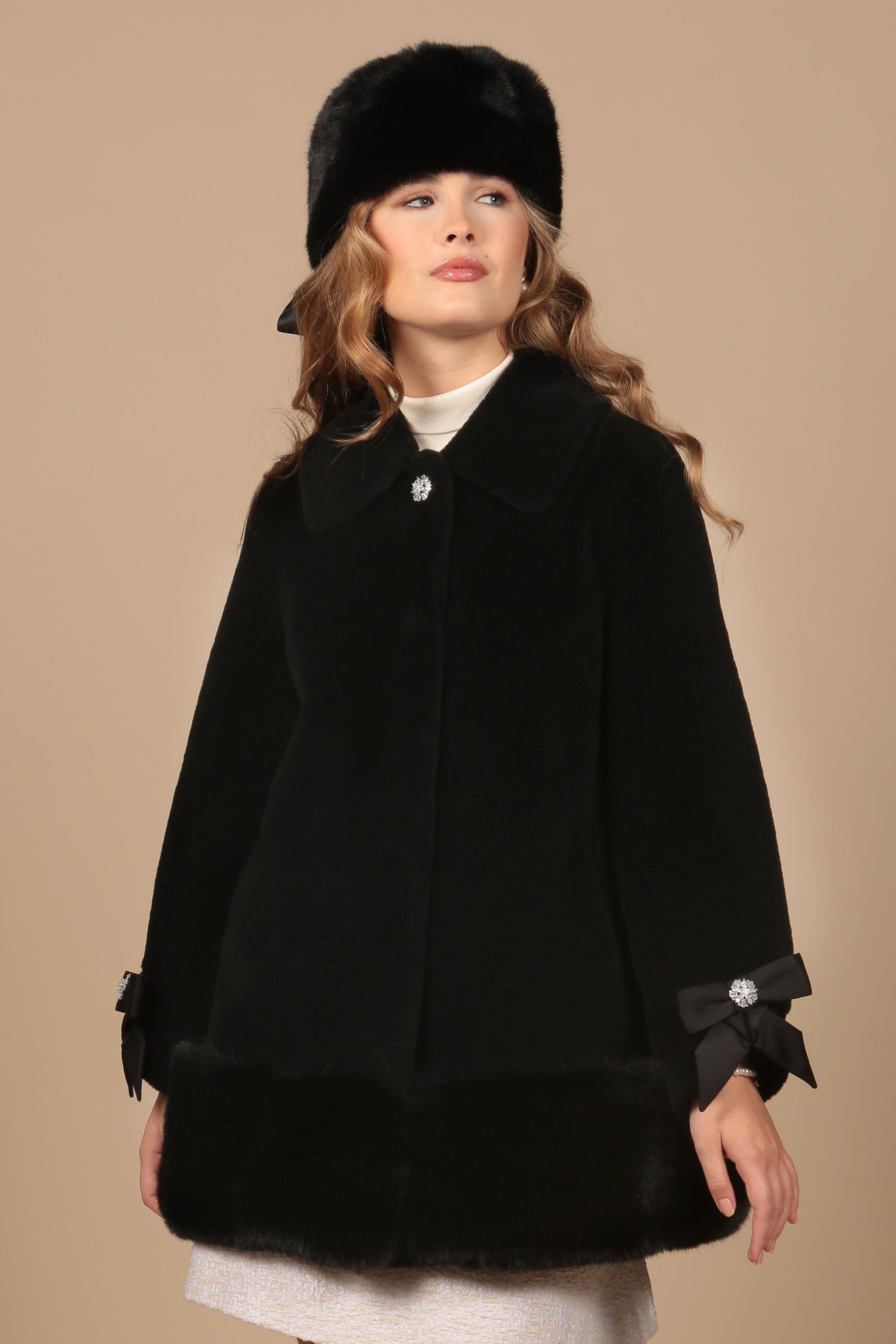 lola Black Faux Fur Headband with Bow Accent Lola Hair Bows – Adore You Boutique main image 3