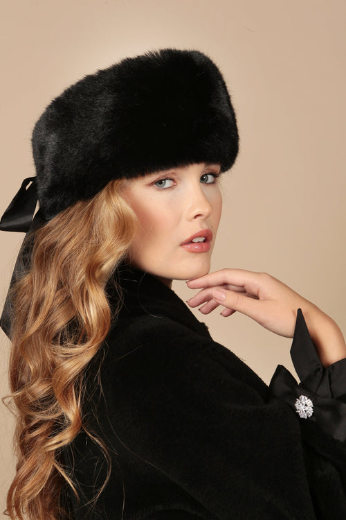 🎁 'Harlow' Faux Fur Headband with Satin Bow in Nero (100% off)