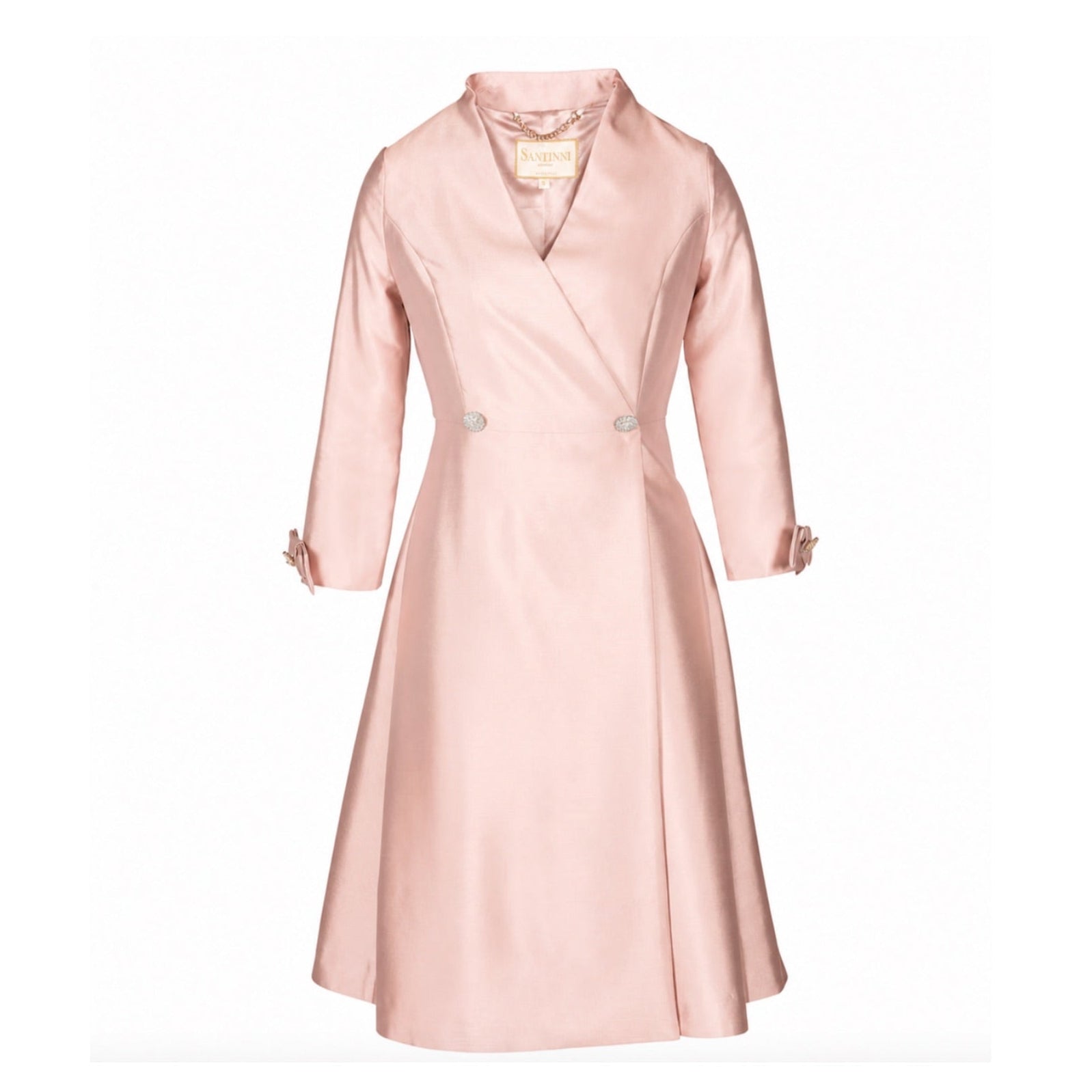 Elegant Pink Wool & Silk Dress Women's Coat | Structured Raised Neckline | Astor Collection
