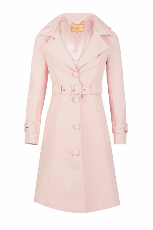 'Ingrid' Raincoat with Detachable Hood and Bows in Rosa