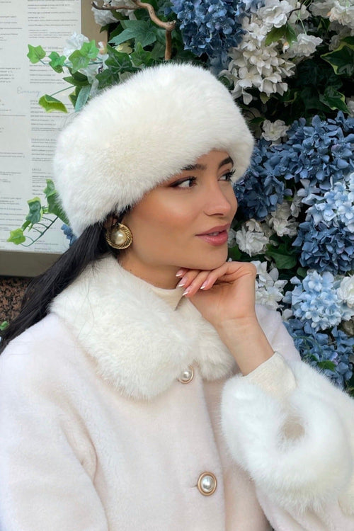 🎁 'Harlow' Faux Fur Headband with Satin Bow in Bianco (100% off)