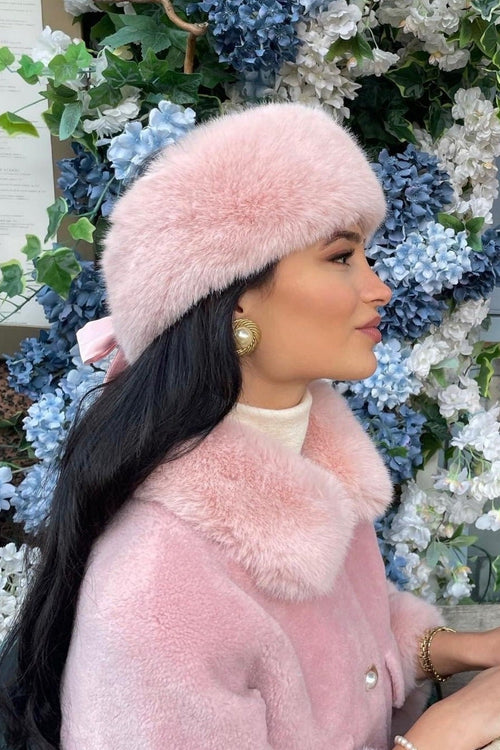 🎁 'Harlow' Faux Fur Headband with Satin Bow in Rosa (10% off)