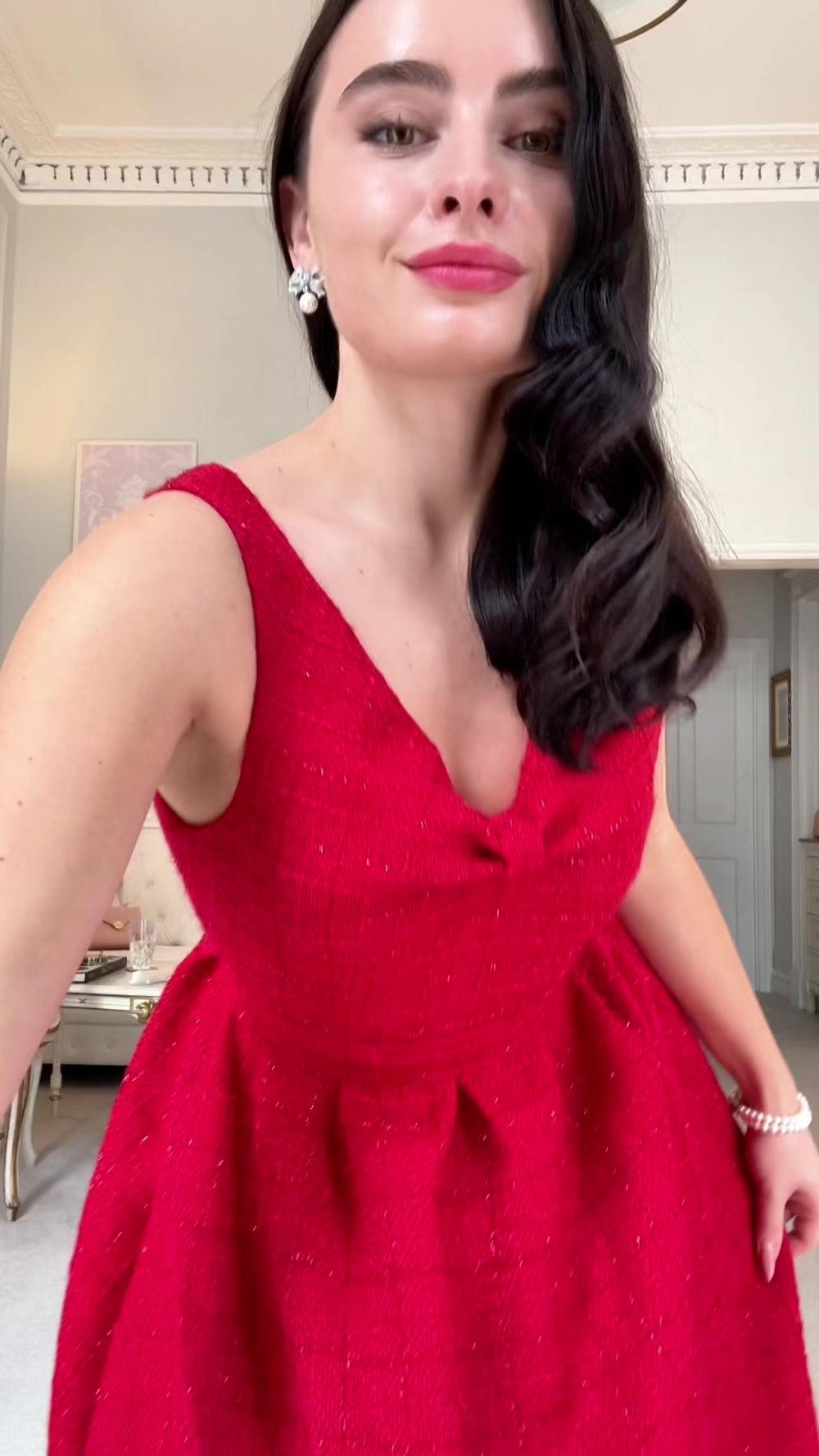 Splendour' Wool Tweed Midi Dress in Rosso – Santinni