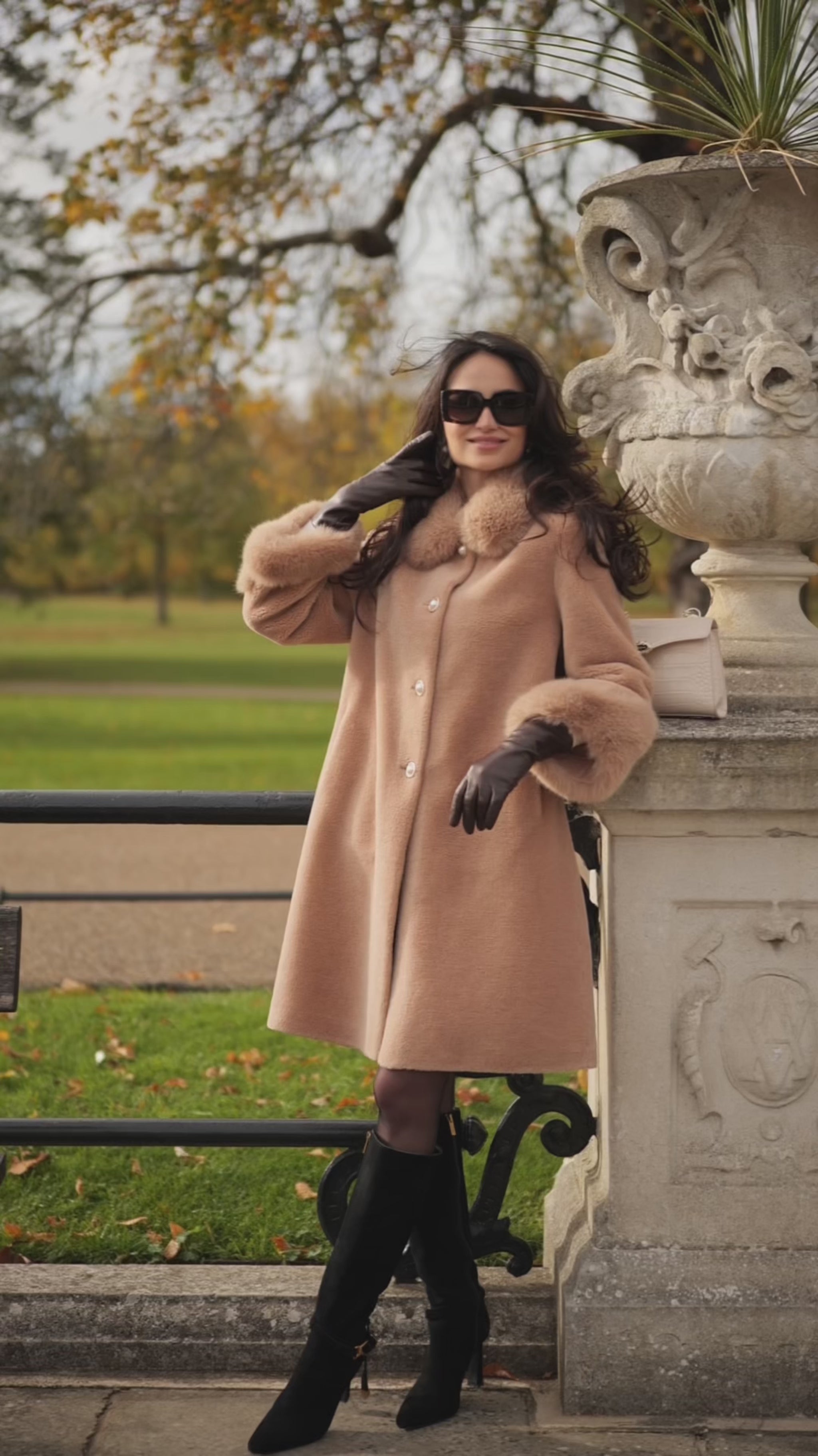 Monroe' Wool and Faux Fur Teddy Coat in Marrone | Santinni