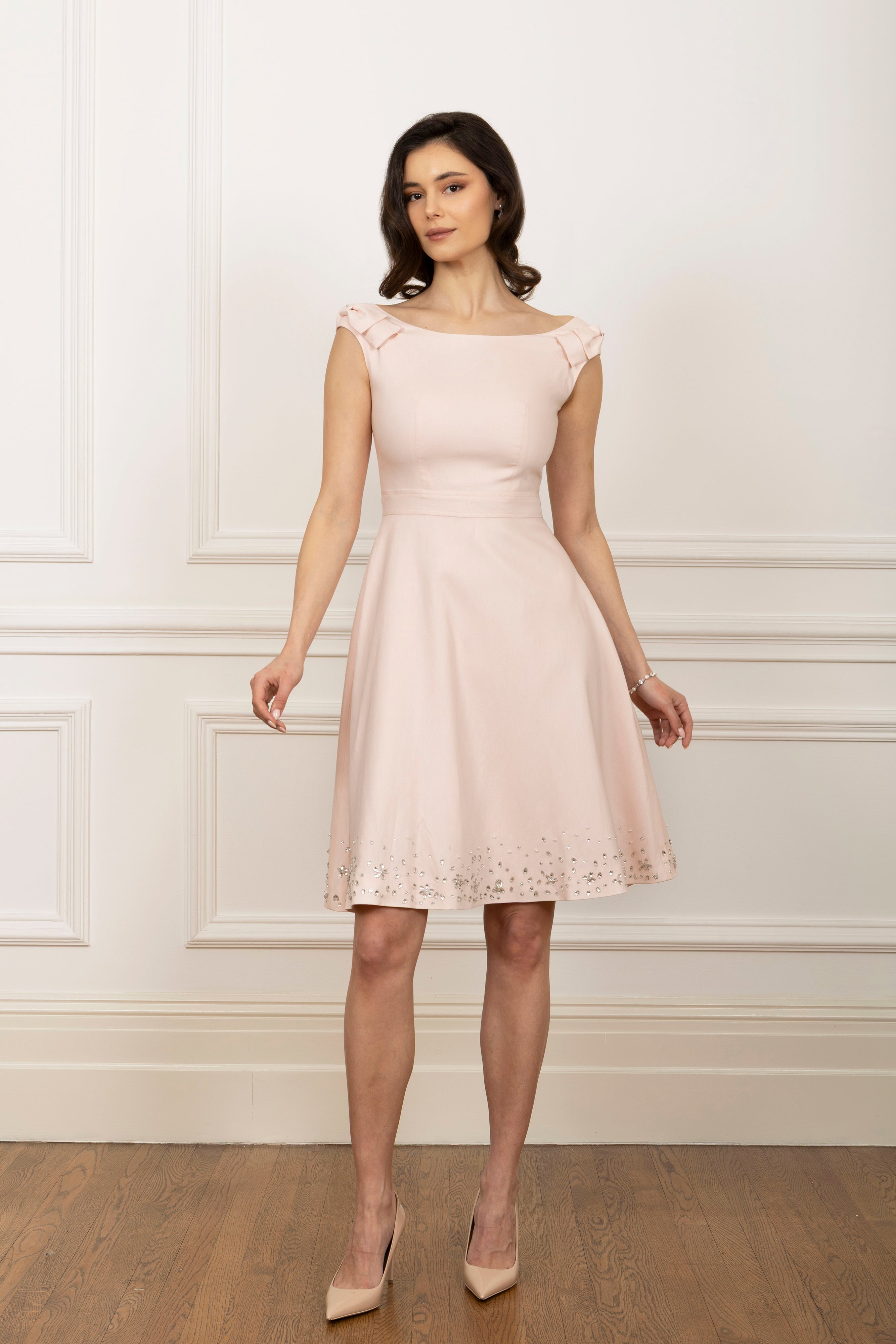 midi boat neck dress ‘Rose’ Midi Linen Dress with Boat Neckline in Rosa | Spring / Summer Dress