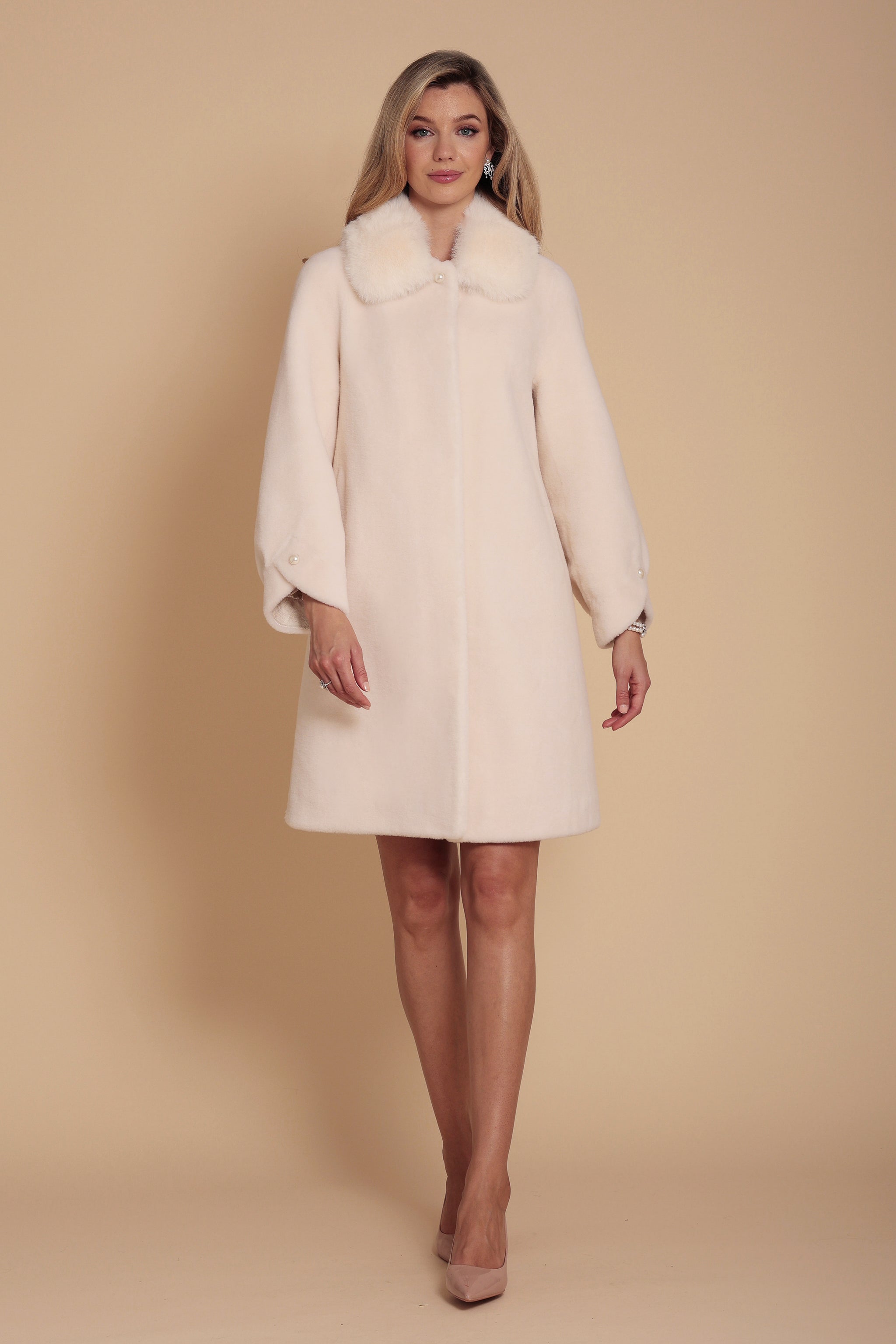 Encore' Wool and Faux Fur Teddy Coat in Bianco – Santinni