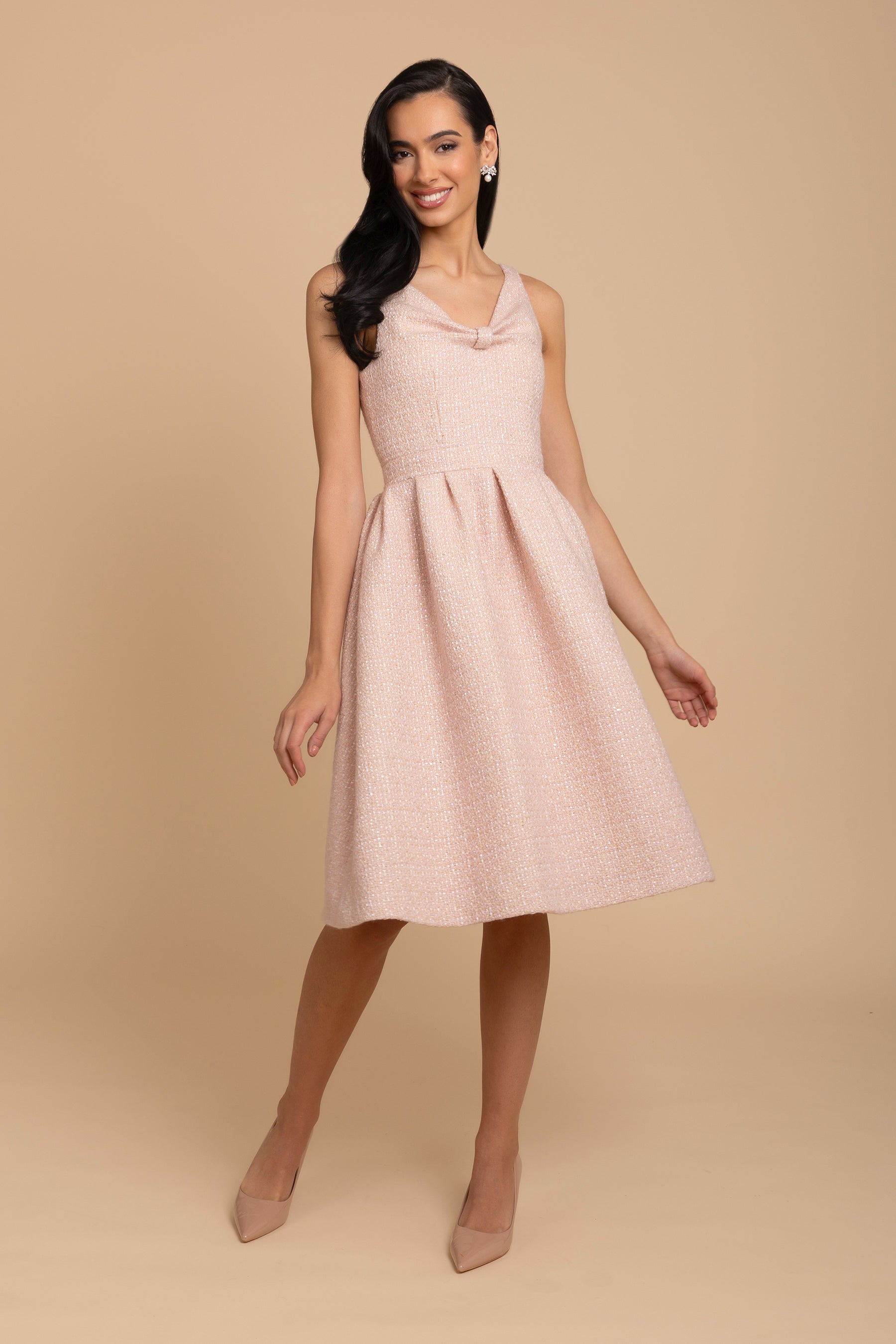 Splendour' Wool Tweed Midi Dress in Rosa