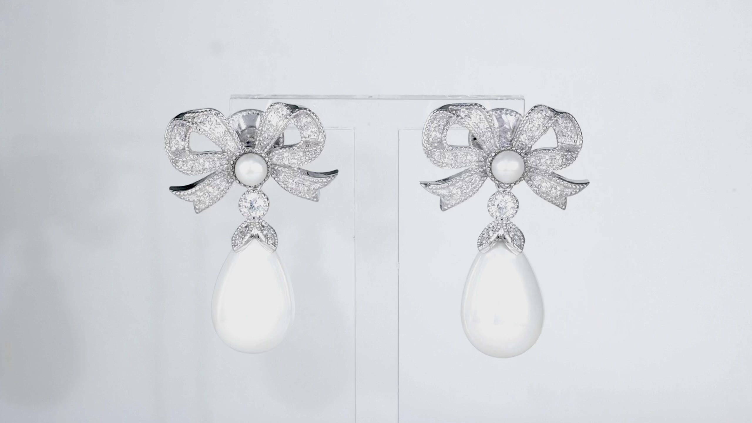 'Queen' Bow and Pearl Drop Silver Earrings