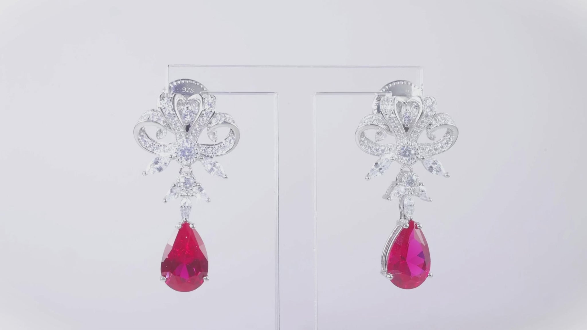 Versailles' Silver Drop Earrings with Red Crystal – Santinni