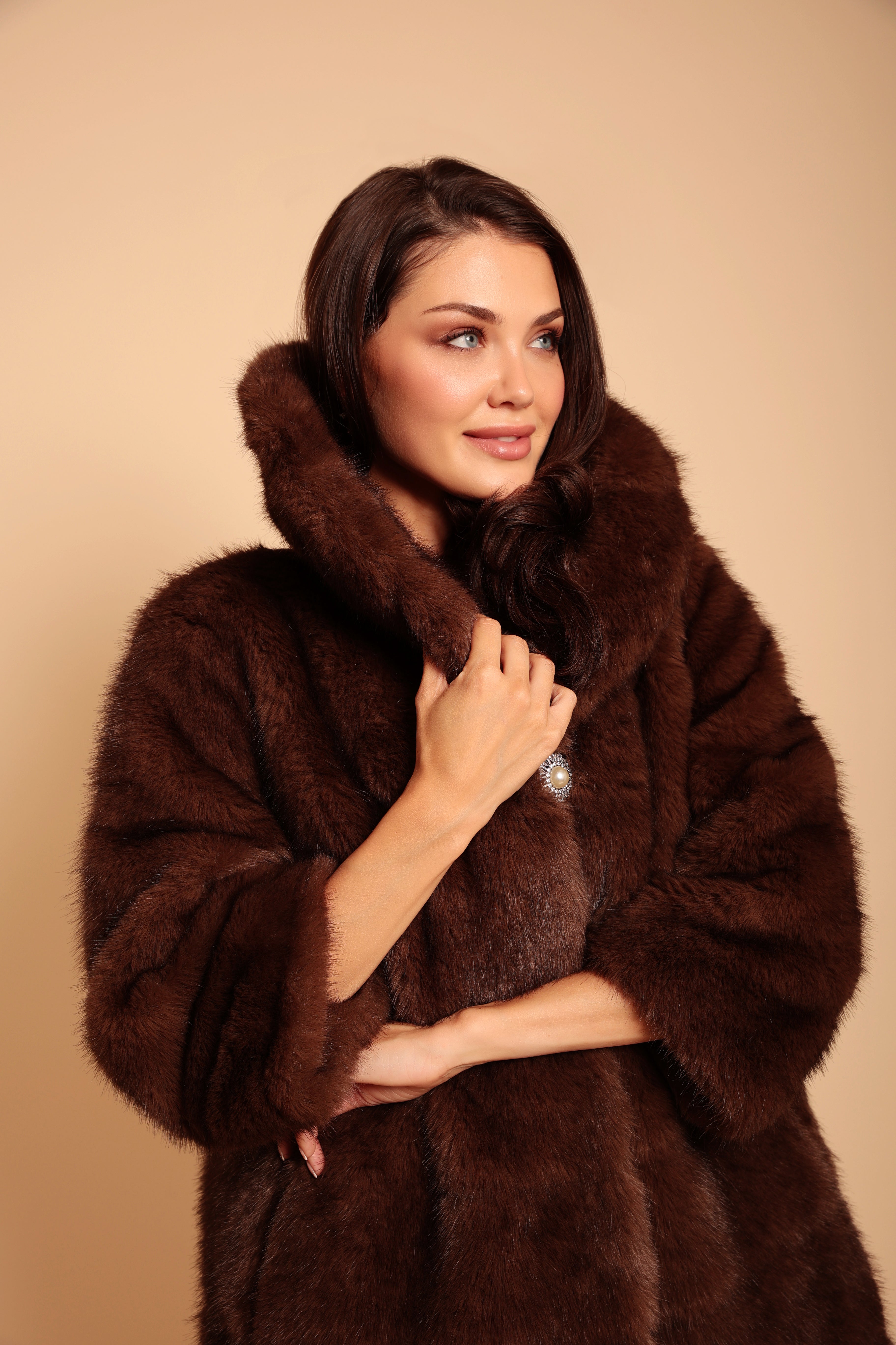 Hollywood Faux Fur Coat In Marrone Santinni hollywood-faux-fur-coat-in-marrone-santinni
