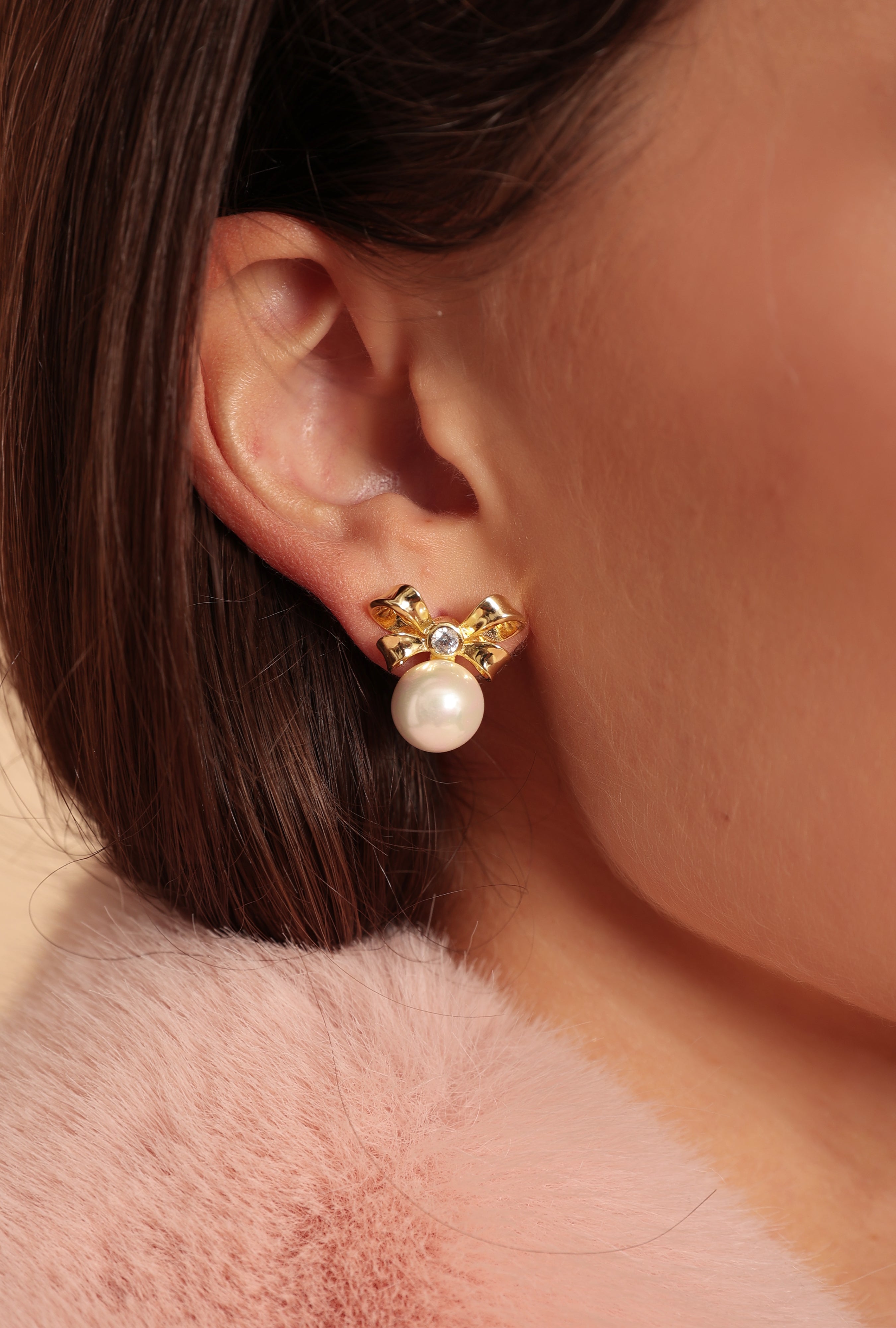 'Viscountess' Bow and Pearl Gold-Plated Silver Earrings