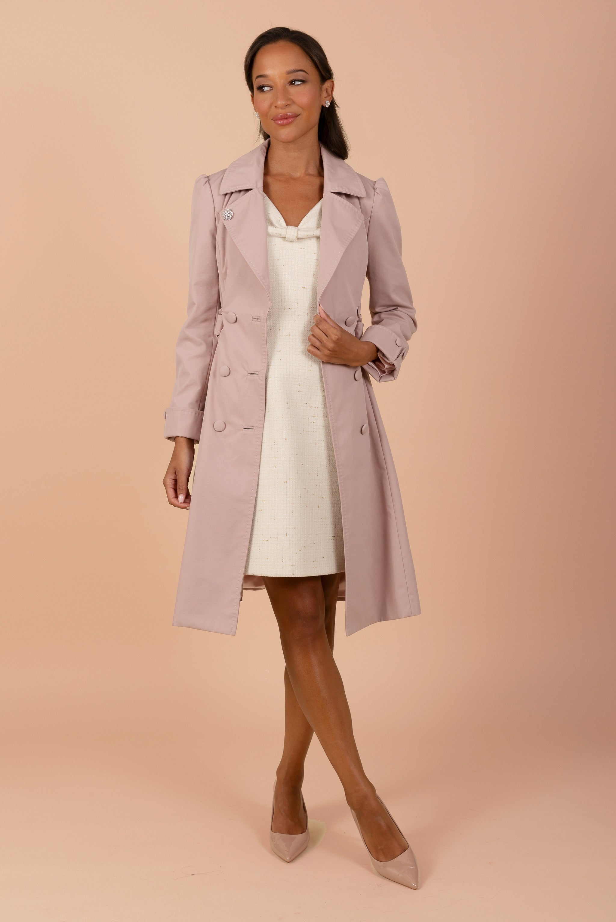 Bergman' Cotton Gaberdine Dress Trench Coat in Polverosa Rosa