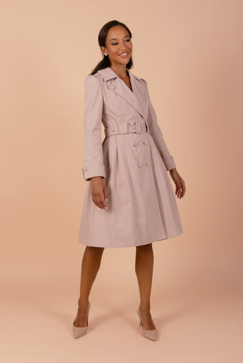 'Bergman' Cotton Gaberdine Dress Trench Coat in Polverosa Rosa