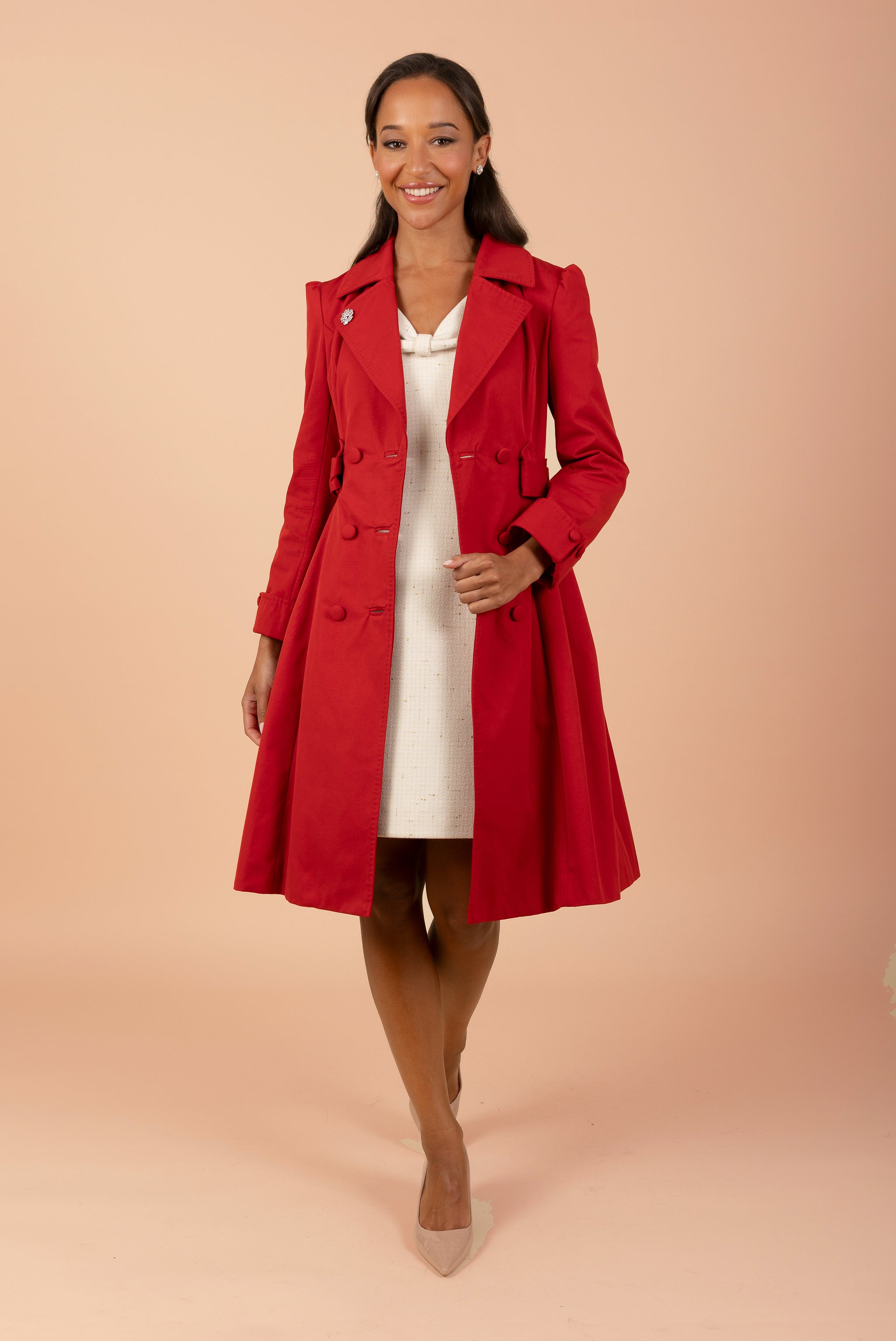 Bergman' Cotton Gaberdine Dress Trench Coat in Rosso – Santinni