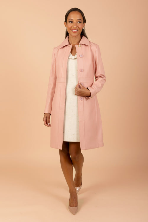 'Bellucci' Belted Leather Coat in Rosa