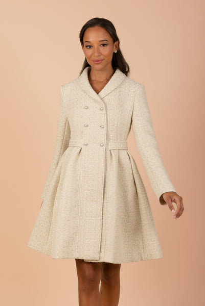'Kennedy' Wool Tweed Dress Coat in Oro