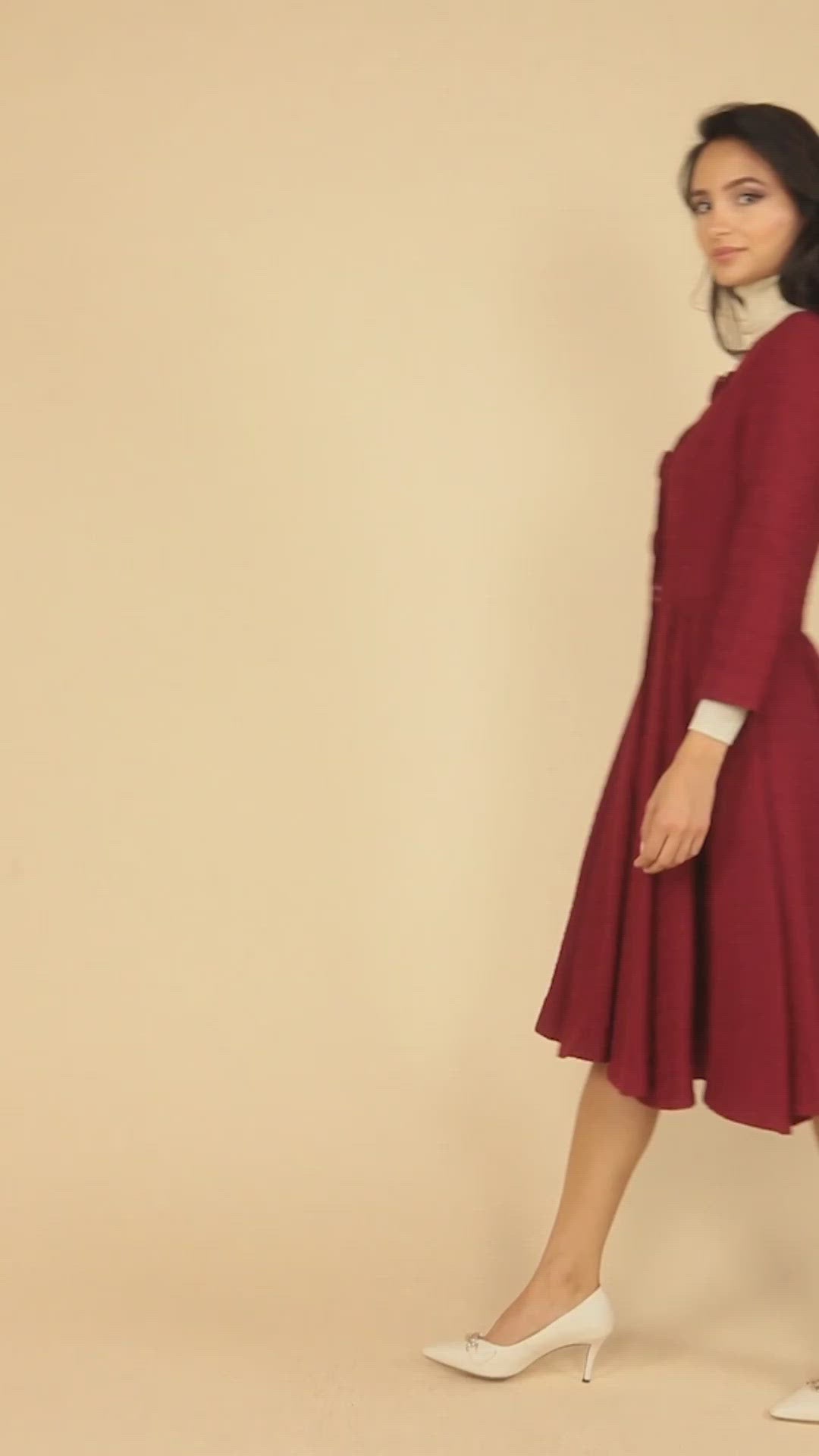 'Lady' Italian Wool Swing Dress Coat in Rosso