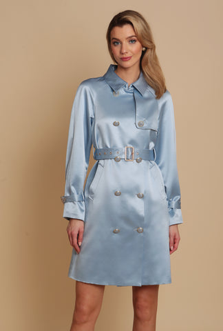 'La Dolce Vita' Wool and Silk Trench Coat in Blu