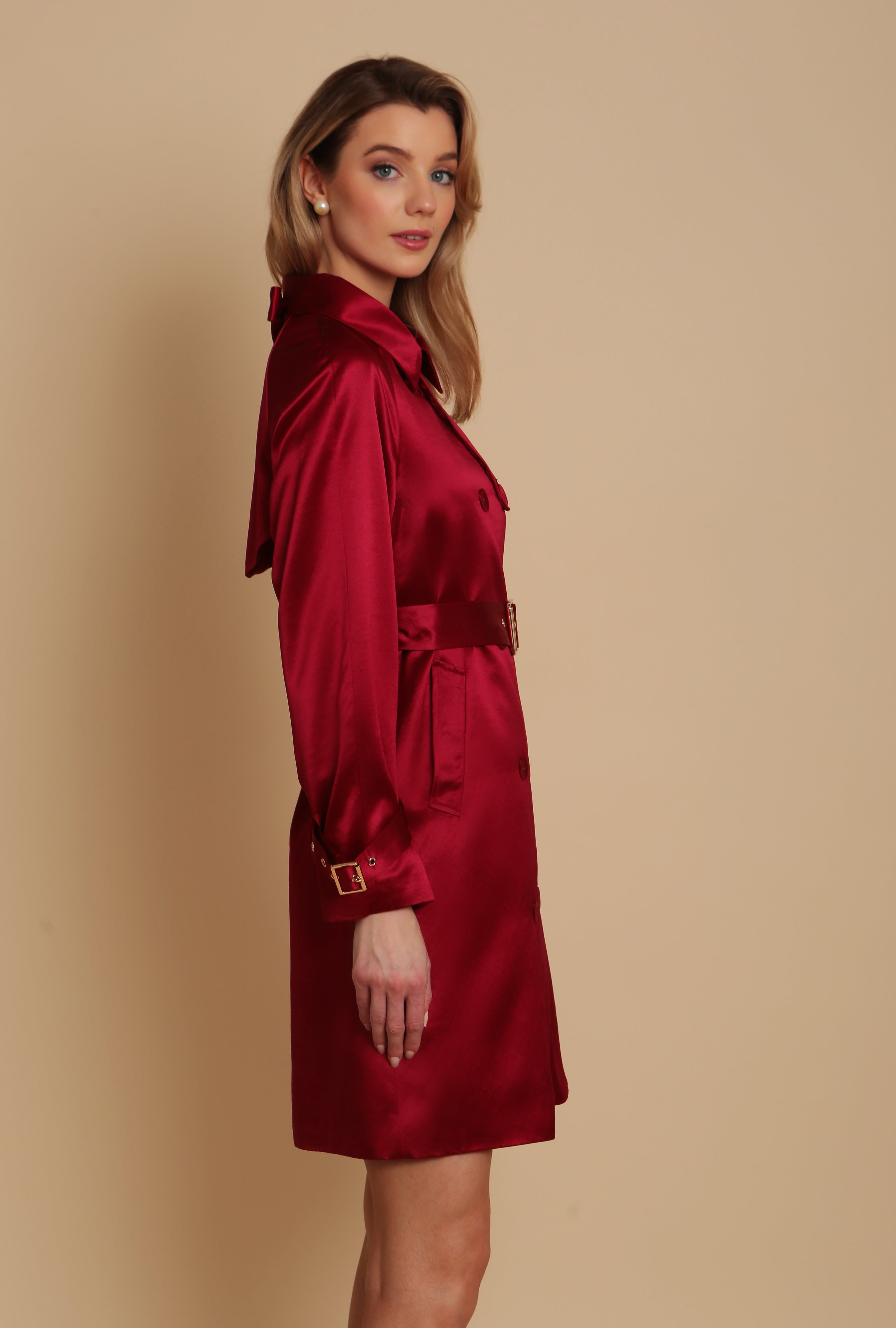 'La Dolce Vita' Wool and Silk Trench Coat in Rosso