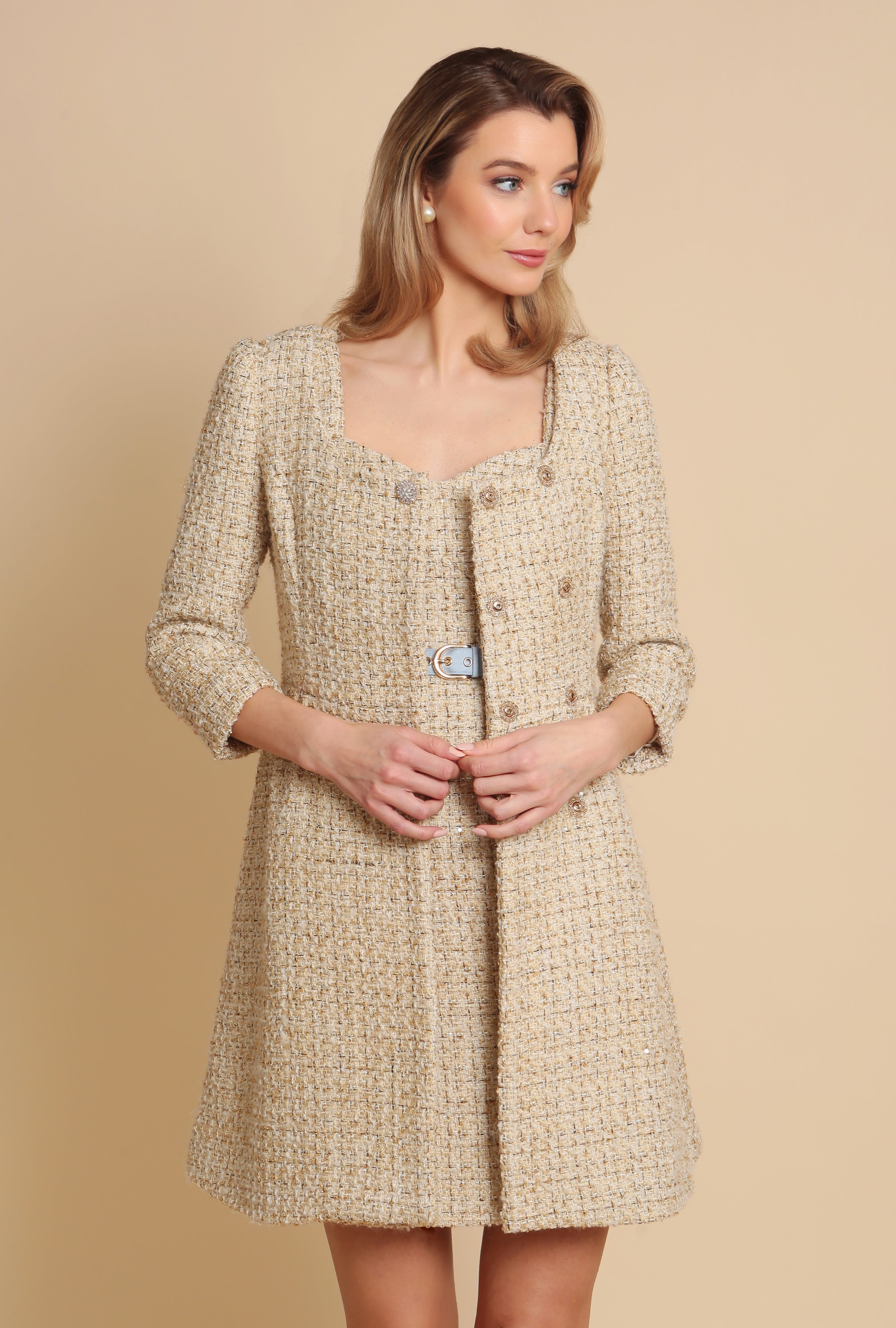 Casablanca' Wool Tweed Dress Coat in Oro – Santinni