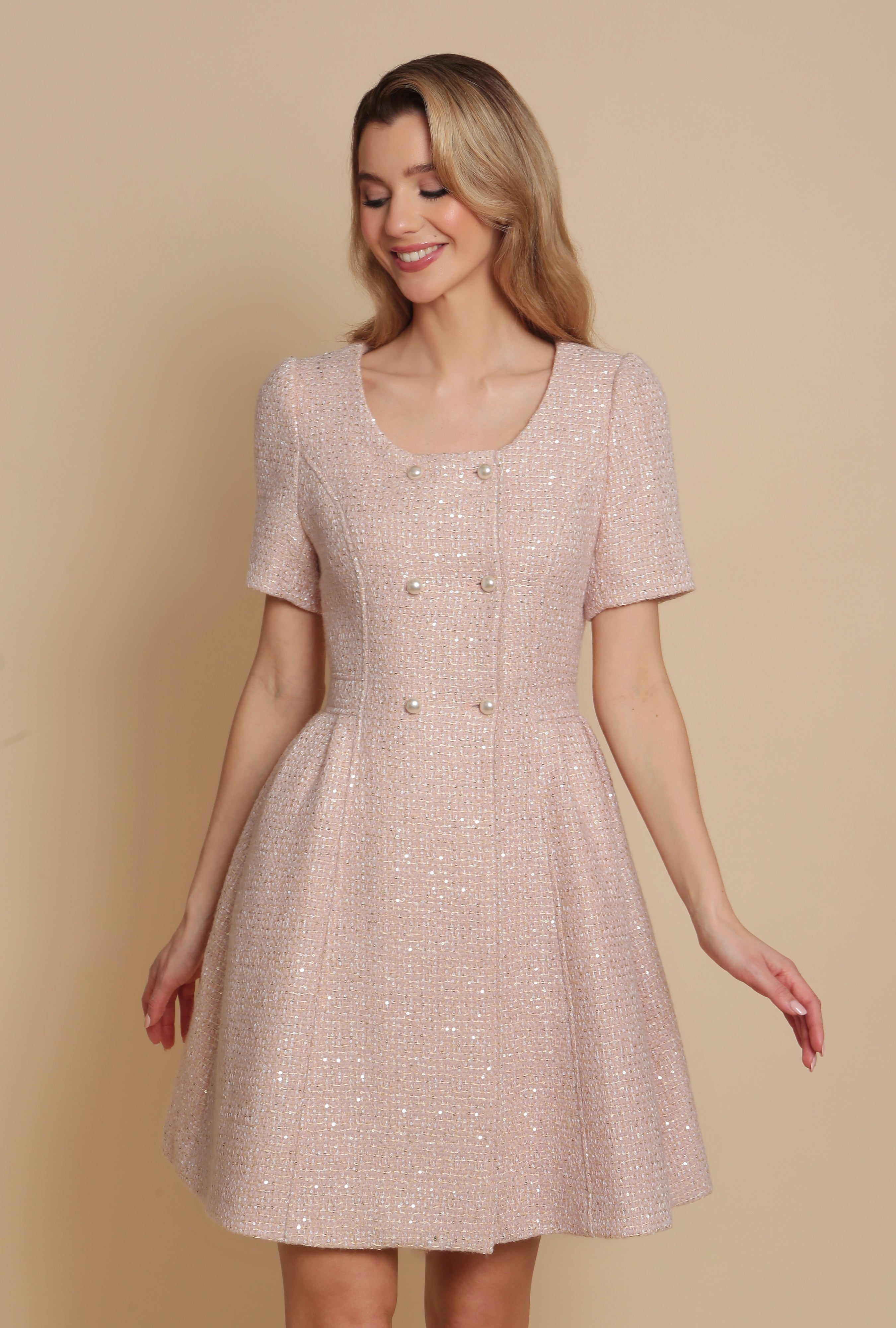 Golden Age' Wool Tweed Dress Coat in Rosa – Santinni
