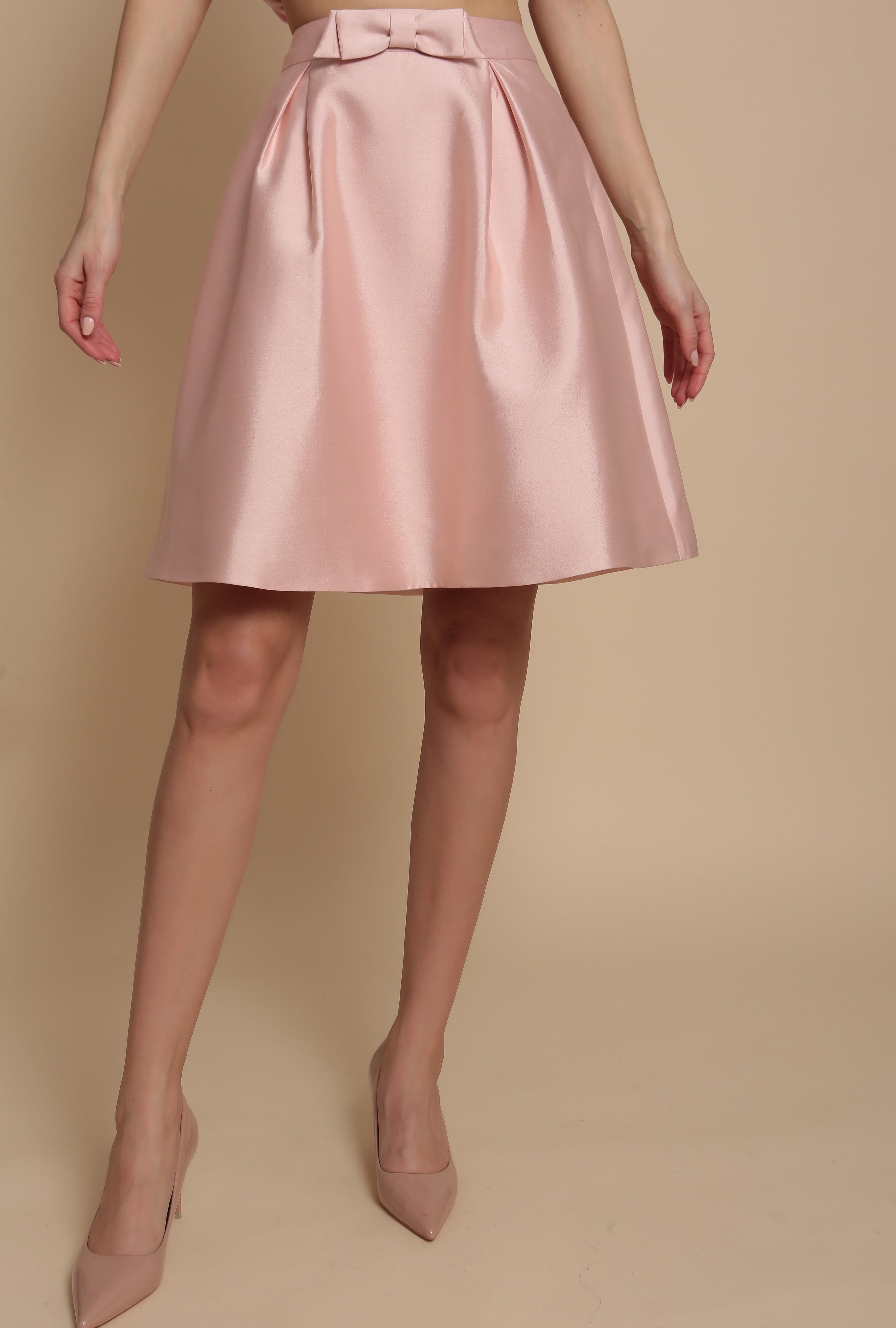 'Sophia' Silk and Wool Skirt with Bow in Rosa