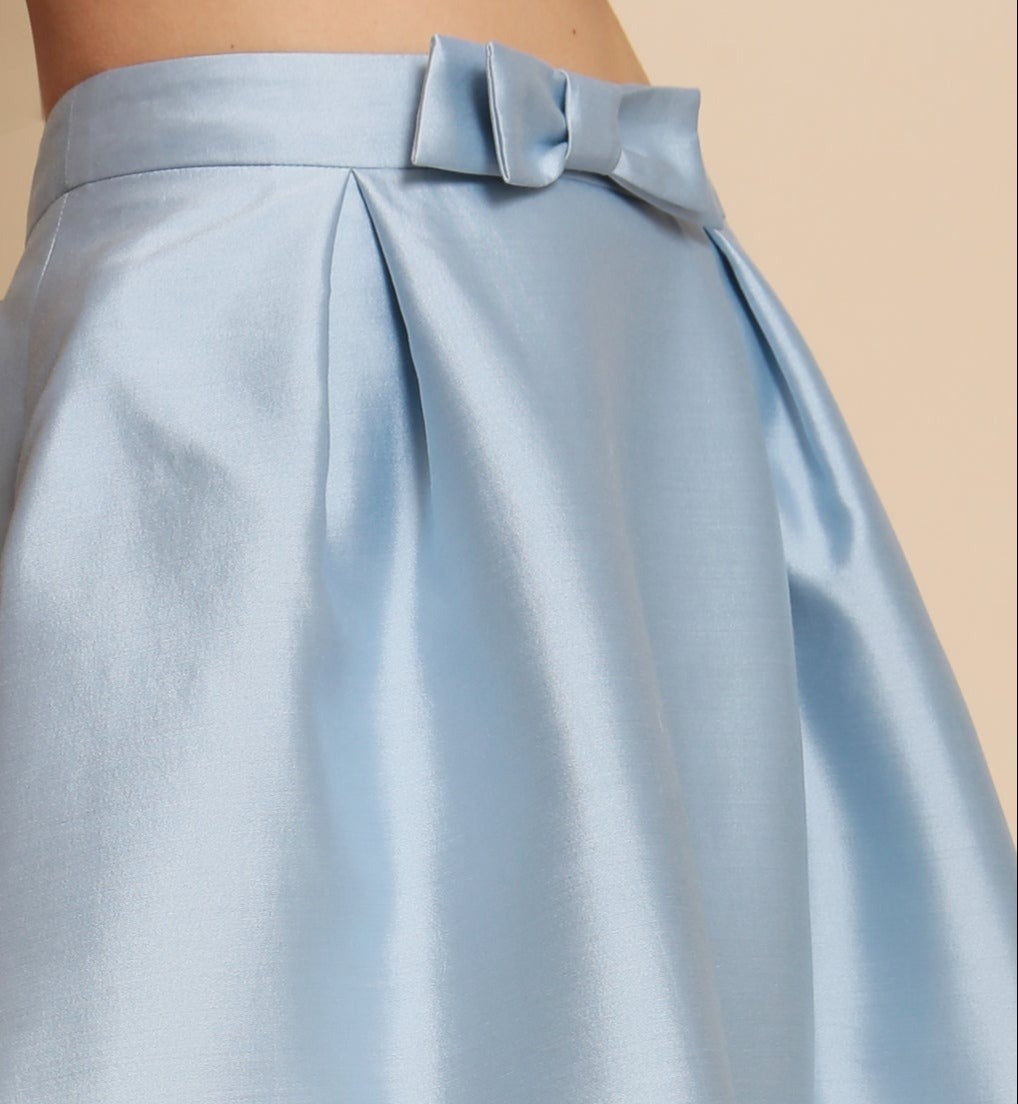 'Sophia' Silk and Wool Skirt with Bow in Blu