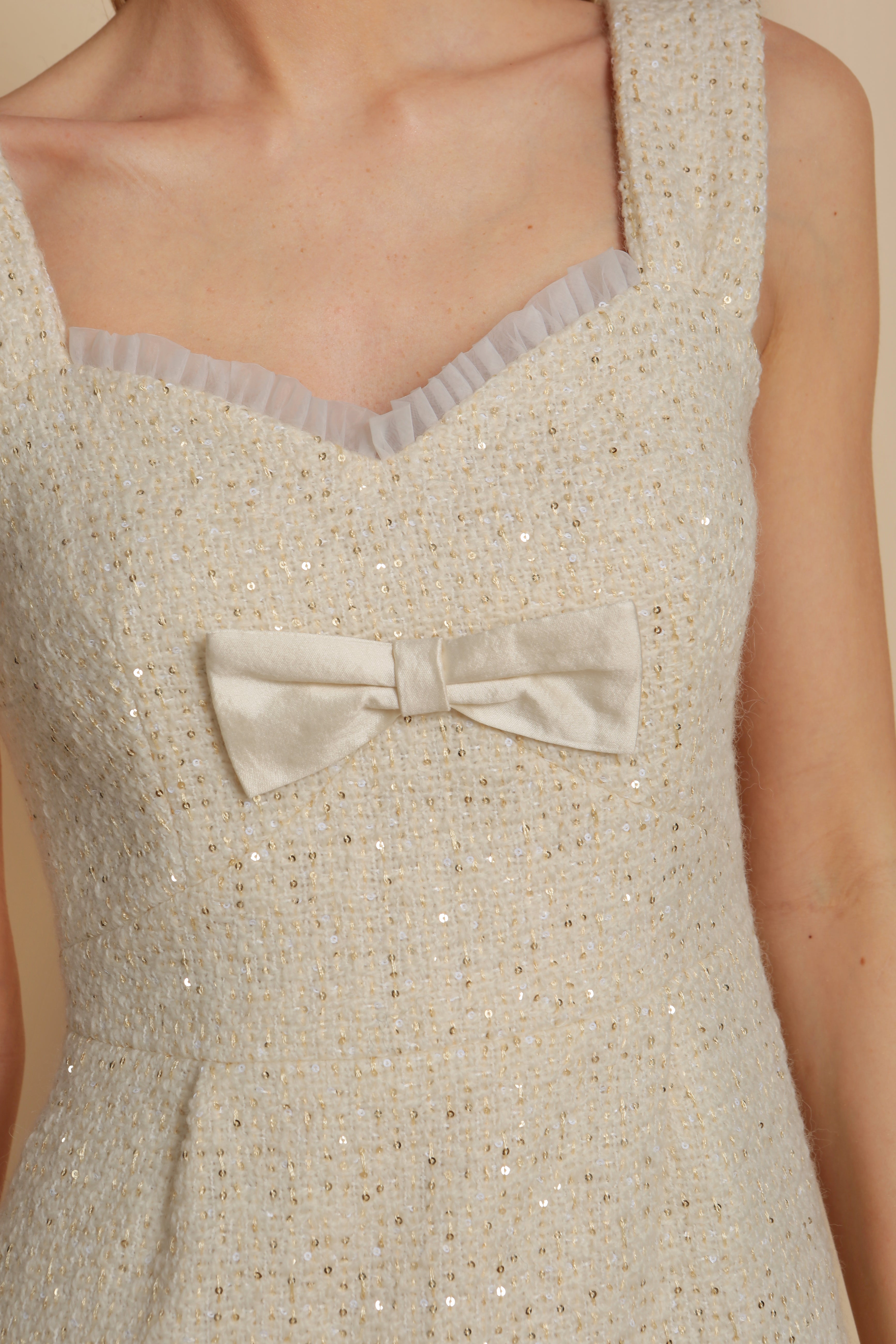 'Jackie' Wool Tweed Dress in Bianco