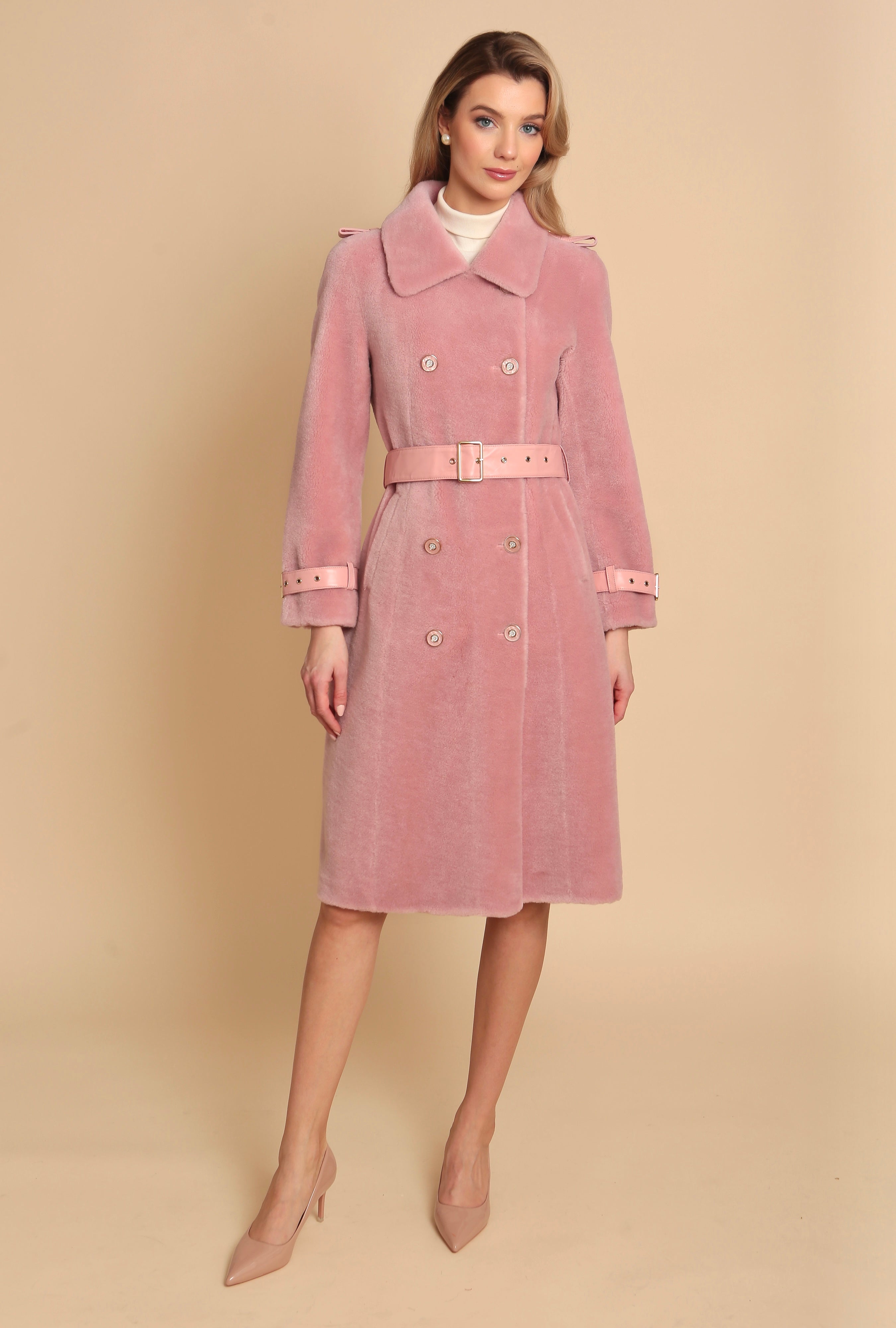 'Loren' Wool Trench Coat in Rosa