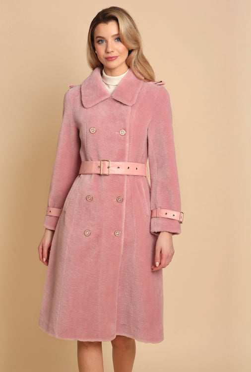 'Loren' Wool Trench Coat in Rosa