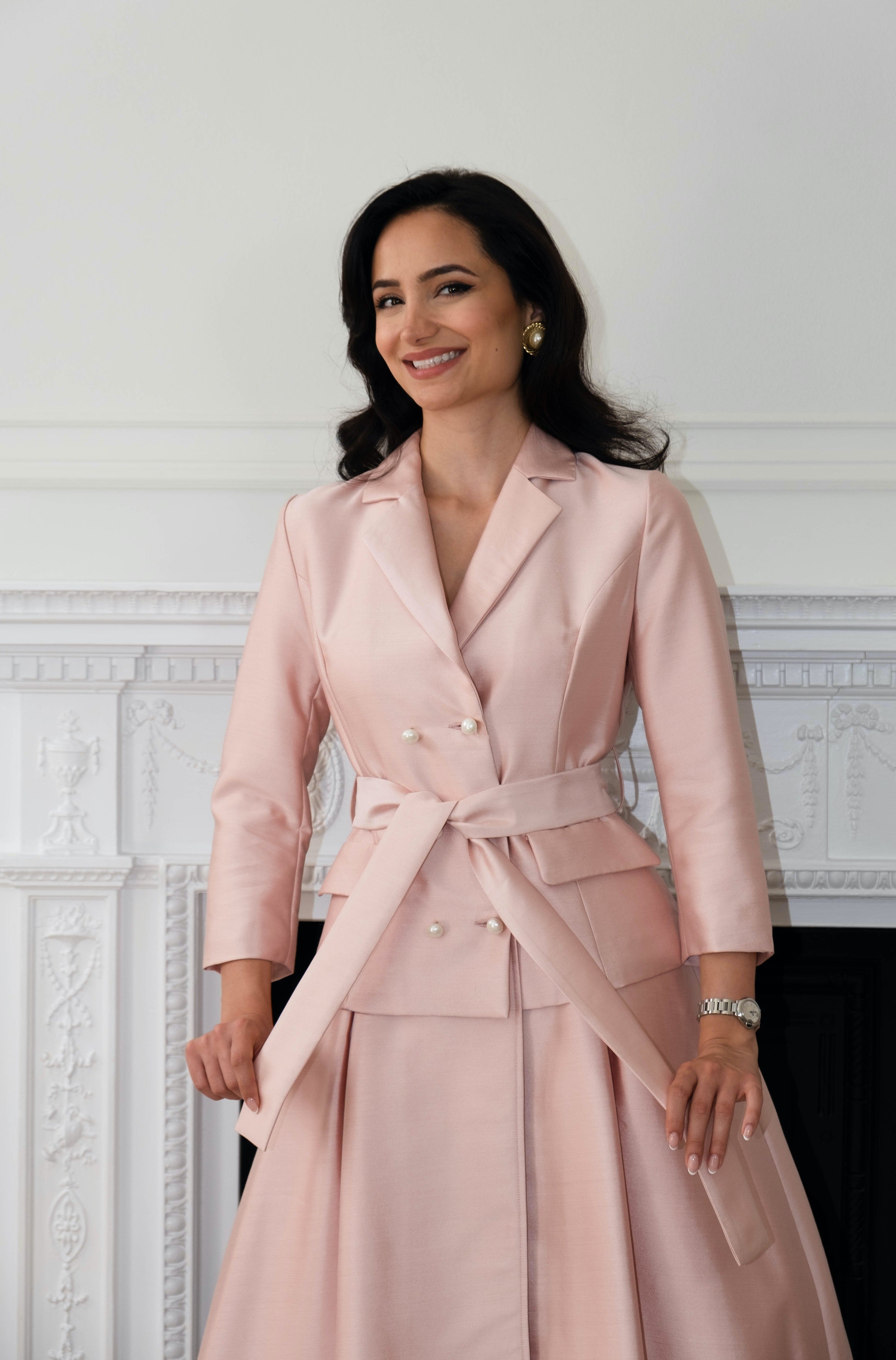 Audrey' Silk and Wool Dress Coat in Rosa – Santinni