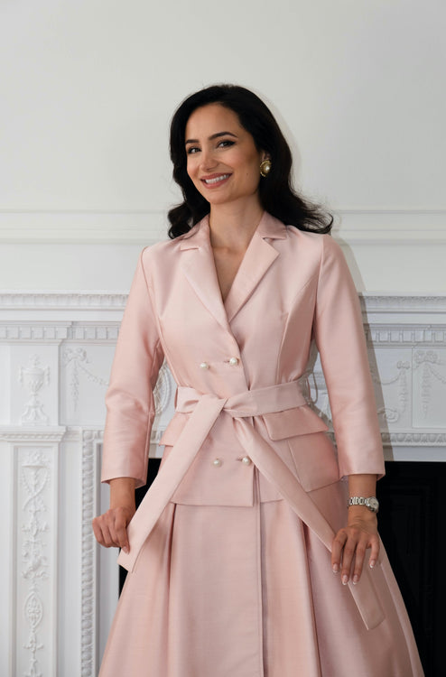 'Audrey' Silk and Wool Dress Coat in Rosa