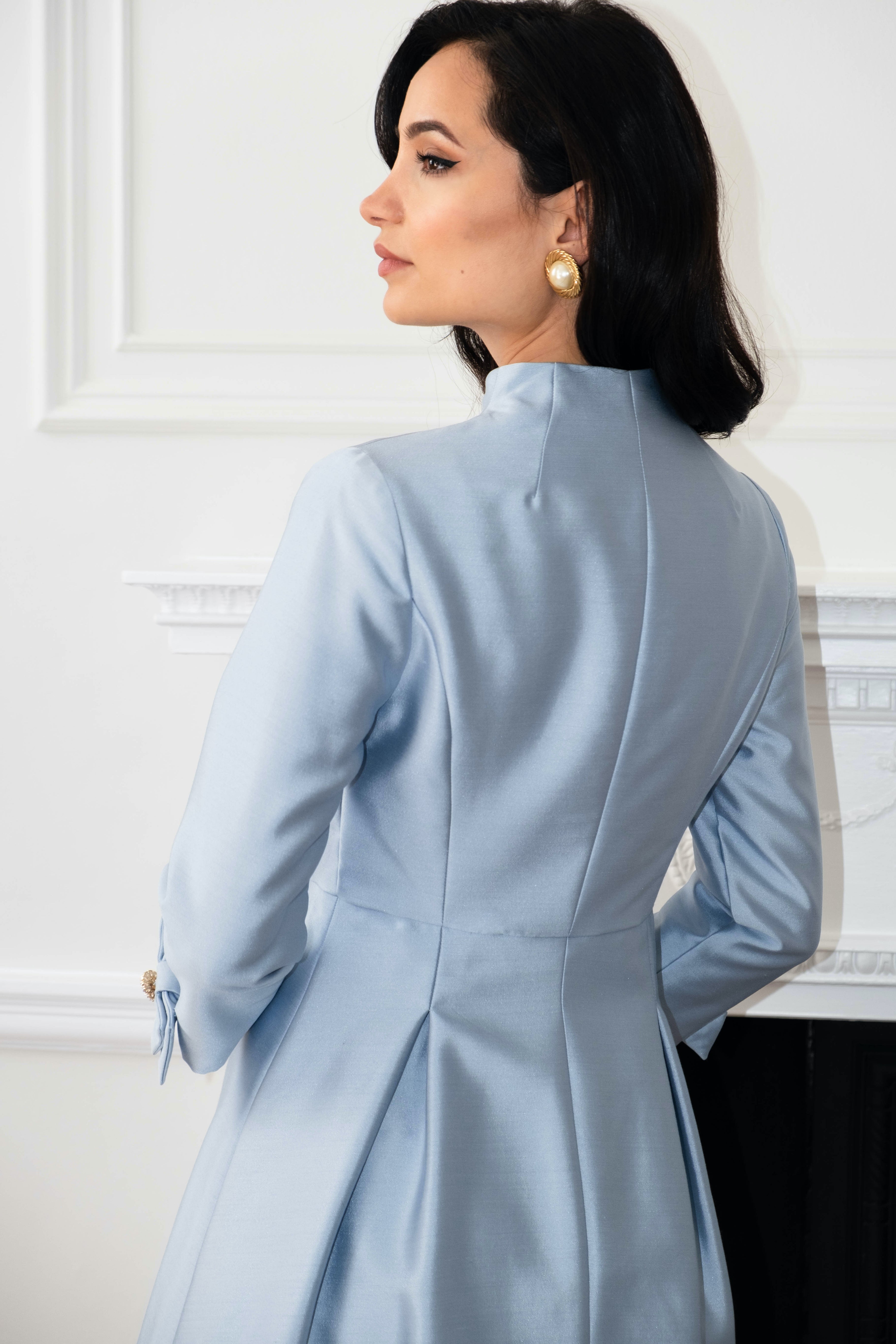 'Astor' Silk and Wool Dress Coat in Blu