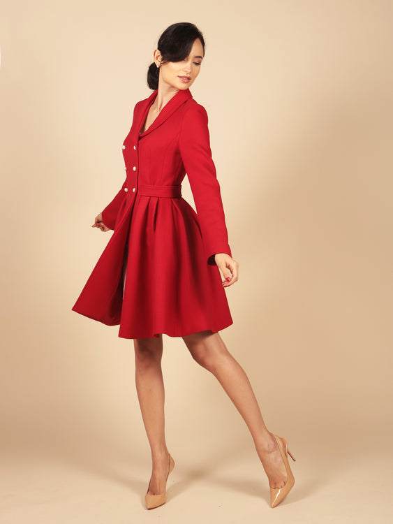 'Kennedy' Wool Dress Coat in Rosso
